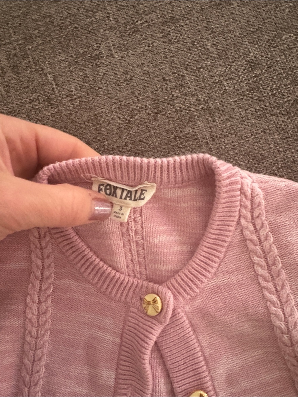 Pink Cable-Knit Bow Button Kids Cardigan Sweater size 3
